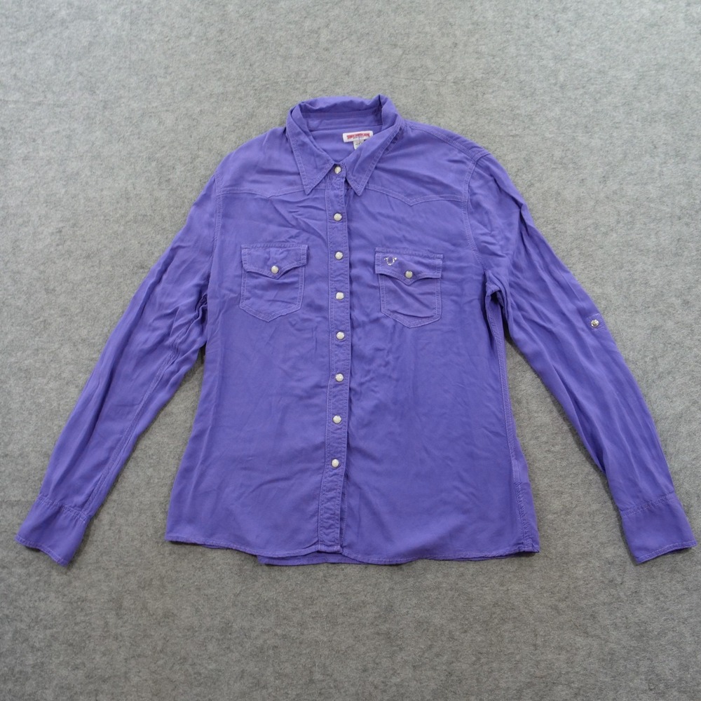 True Religion Top Women Extra Large Purple Western Pearl Snap Long Sleeve Shirt